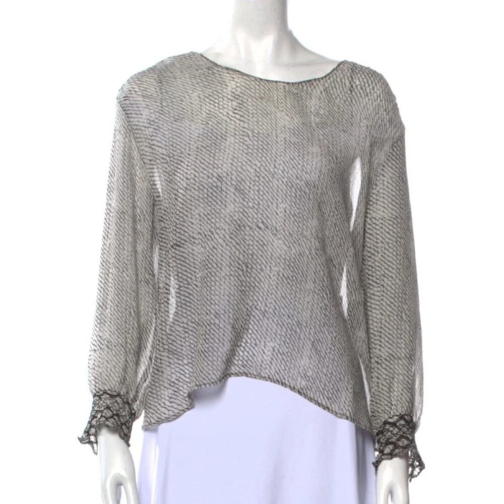 Ulla Johnson Sheer Silk Blouse Printed Long Sleeve Size 2 (Flaw)